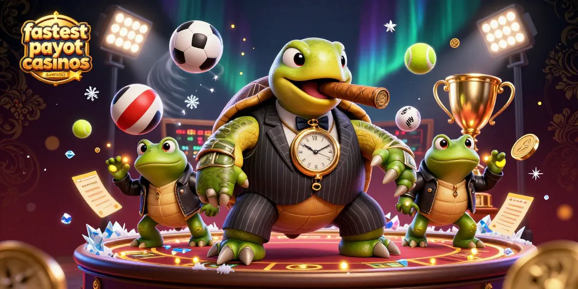 Experience the vibrant world of fastest payout casinos australia with a dynamic 3D casino illustration featuring a turtle in a mobster suit.
